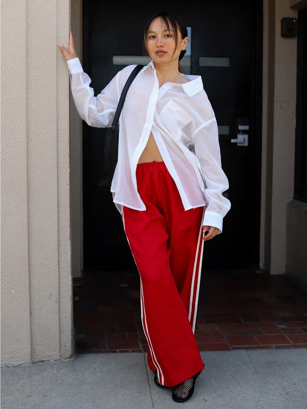 DONNI The Linen Stripe Racer Crop Pant Bell Pepper Red XXS